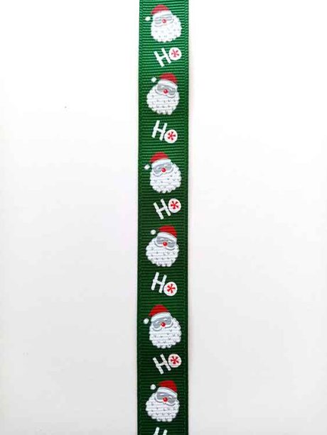Santa Claus 'Ho Ho Ho' green grosgrain Christmas ribbon, 16mm x 5m roll