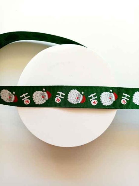 Santa Claus 'Ho Ho Ho' green grosgrain Christmas ribbon, 16mm x 5m roll - Image 2