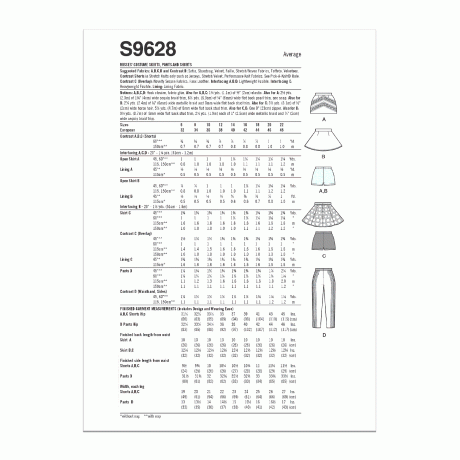 S9628 Misses' Costume Skirts, Pants and Shorts by Andrea Schewe Designs