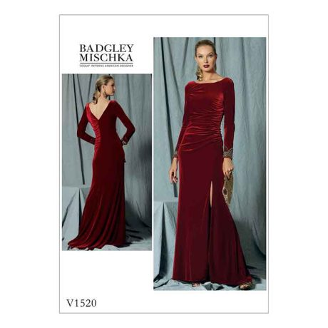 V1520 Misses' Side-Gathered, Long Sleeve Dress with Beaded Cuffs