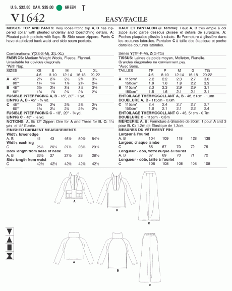 V1642 Misses' Top and Pants