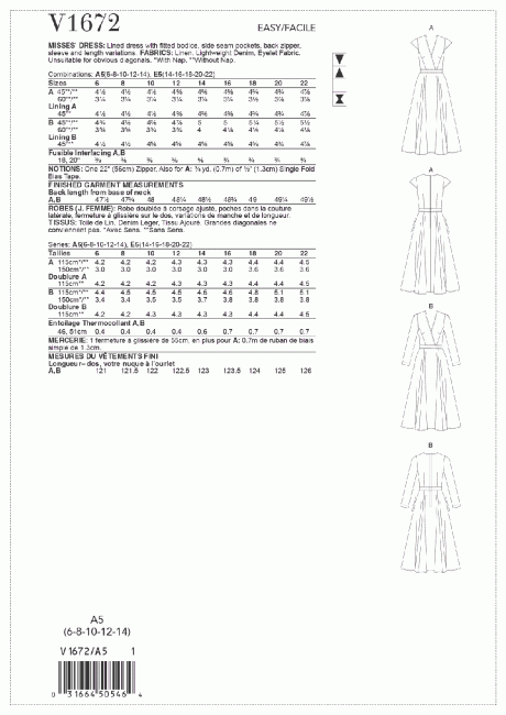 V1672 Misses' Dress