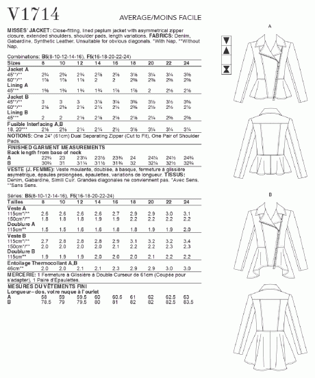 V1714 Misses' Jacket