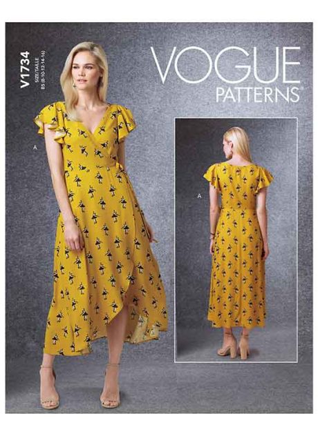 V1734 Misses' Wrap Dresses with Ties, Sleeve and Length Variations