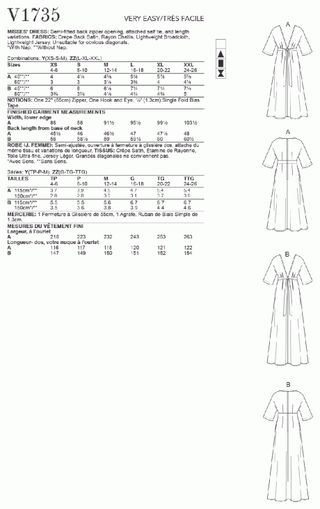 V1735 Misses' Deep-V Kimono-Style Dresses with Self-Tie