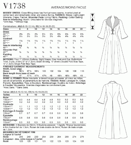 V1738 Misses' Wide-Collar, Fit-and-Flare Dress
