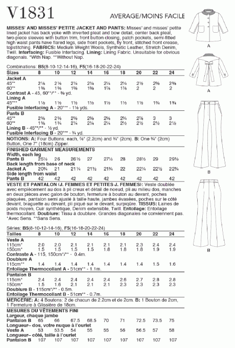 V1831 Misses' and Misses' Petite Jacket and Pants - Image 2