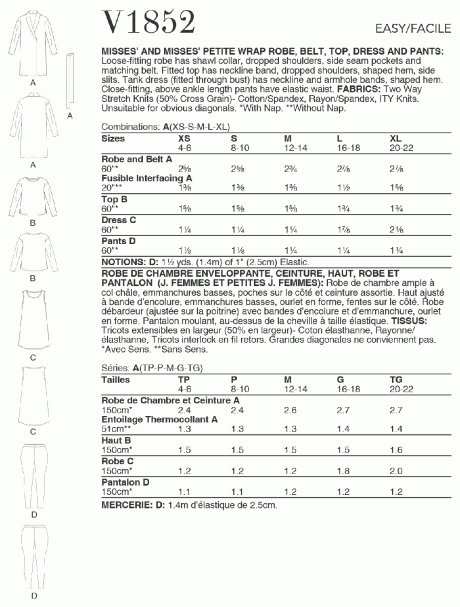 V1852 Misses' and Misses' Petite Wrap Robe, Belt, Top, Dress and Pants - Image 2