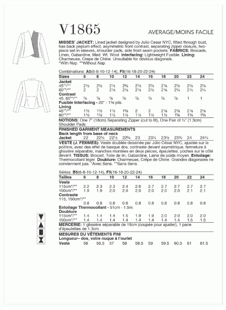 V1865 Misses' Jacket - Image 2