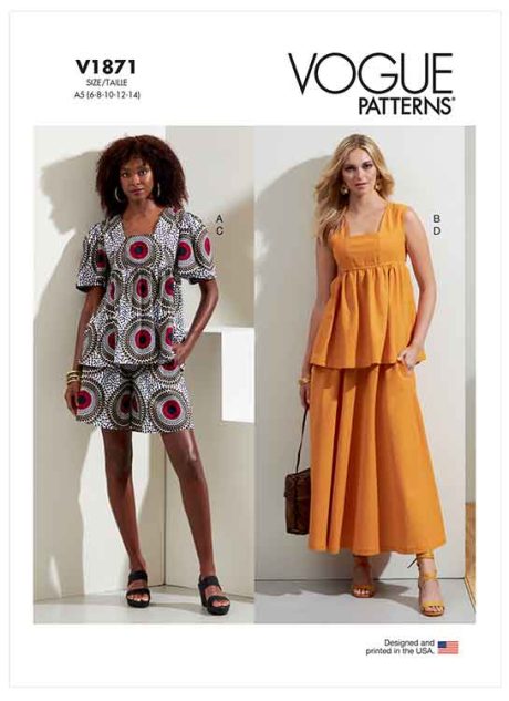 V1871 Misses' Tops, Shorts and Skirt