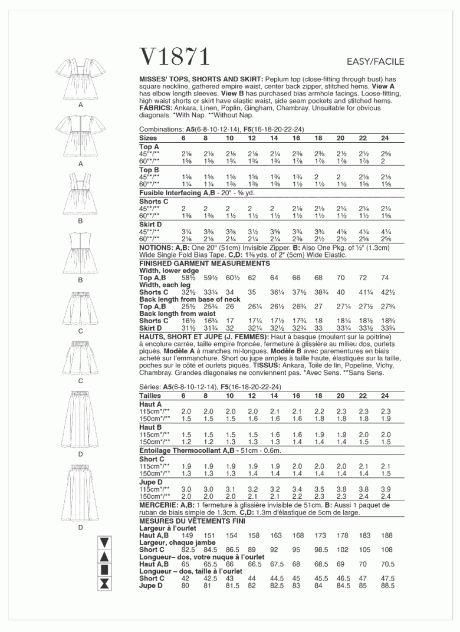 V1871 Misses' Tops, Shorts and Skirt - Image 2