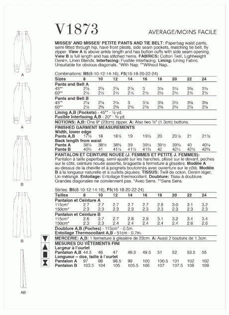 V1873 Misses' and Misses' Petite Pants and Tie Belt - Image 2