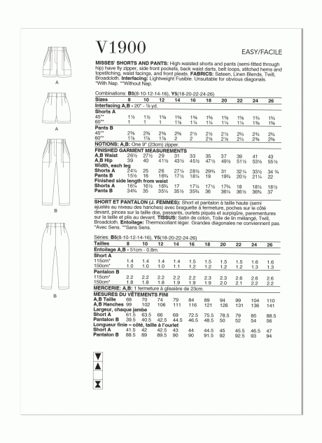 V1900 Misses' Shorts and Pants