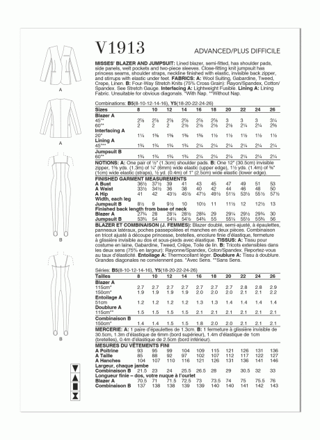 V1913 Misses' Blazer and Jumpsuit