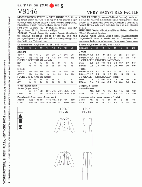 V8146 Misses'/Misses' Petite Jacket and Dress