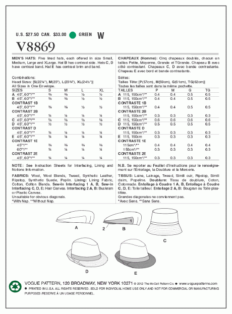 V8869 Men's Hats