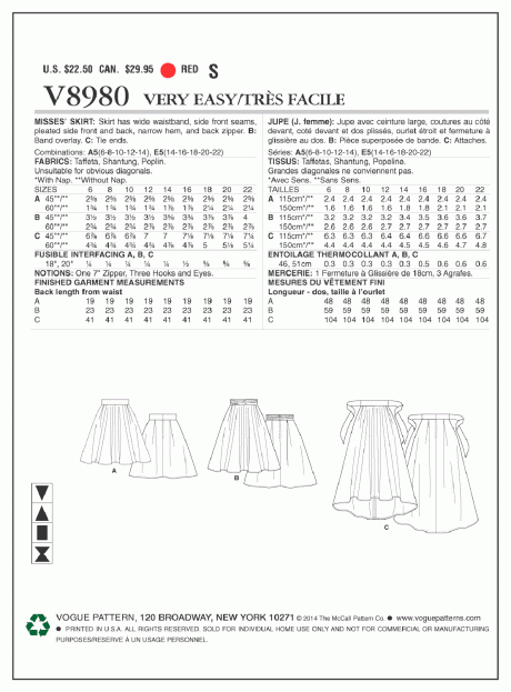 V8980 Misses' Skirt