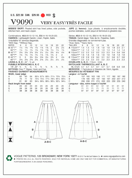 V9090 Misses' Skirt