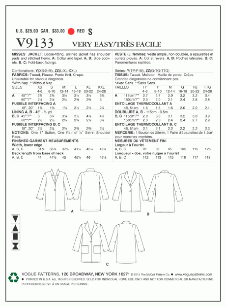 V9133 Misses' Jacket