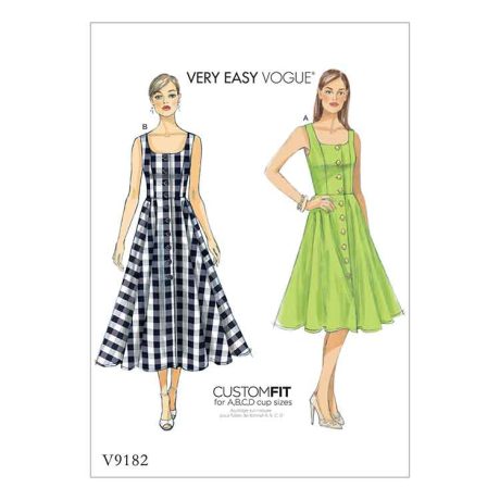 V9182 Misses' Button-Down, Flared-Skirt Dresses