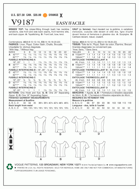 V9187 Misses' Jewel or Scoop-Neck, Princess-Seam Tops