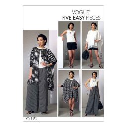 V9191 Misses' Ponchos, Back-Pleat Top, Shorts and Wide-Leg Wrap Pants