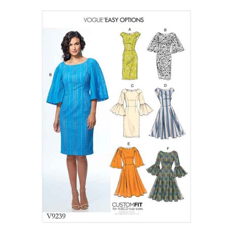 V9239 Misses' Princess Seam Dresses with Sleeve and Skirt Variations