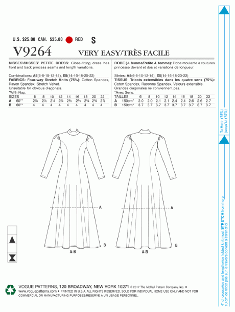 V9264 Misses'/Misses' Petite Knit, Fit-And-Flare Dresses