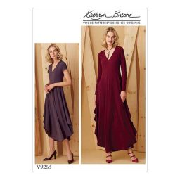 V9268 Misses' Knit, V-Neck, Draped Dresses