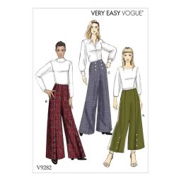 V9282 Misses' High-Waisted Pants with Button Detail