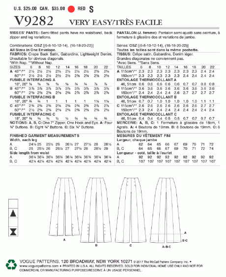 V9282 Misses' High-Waisted Pants with Button Detail