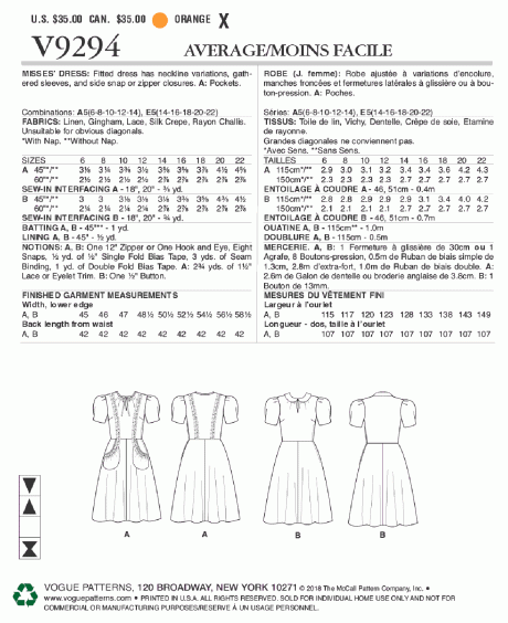 V9294 Misses' Dress