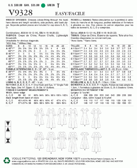 V9328 Misses' Dress