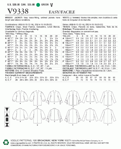 V9338 Misses' Jacket