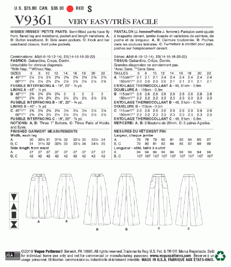 V9361 Misses'/Misses' Petite Pants