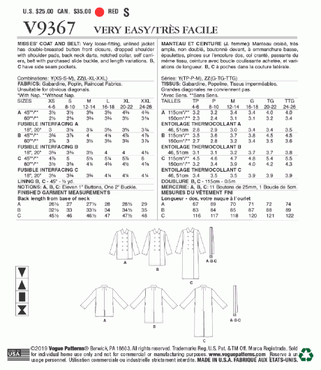 V9367 Misses' Coat and Belt