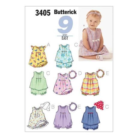 B3405 Infants' Dress, Top, Romper, Panties, Hat & Headband