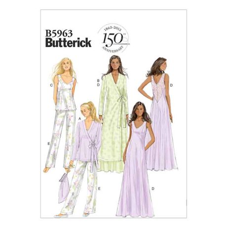 B5963 Misses' Robe, Top, Gown, Pants and Bag