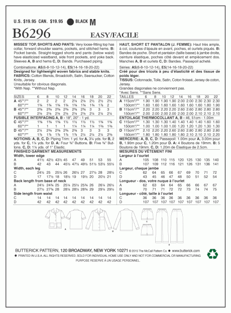 B6296 Misses' Top, Shorts and Pants - Image 2