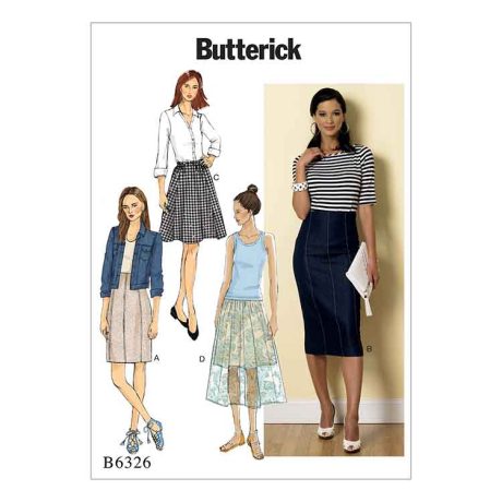 B6326 Misses' Raised-Waist or Elastic-Waist Skirts