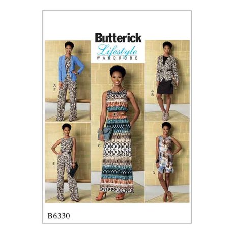 B6330 Misses' Jacket, Elastic-Waist Dress, Romper and Jumpsuit