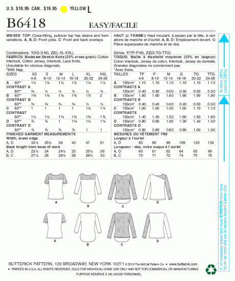 B6418 Misses' Knit, Lace-Detail Tops - Image 2