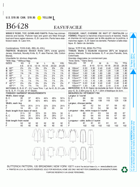 B6428 Misses' Robe, Raglan Sleeve Tops and Gown, and Pull-On Pants - Image 2