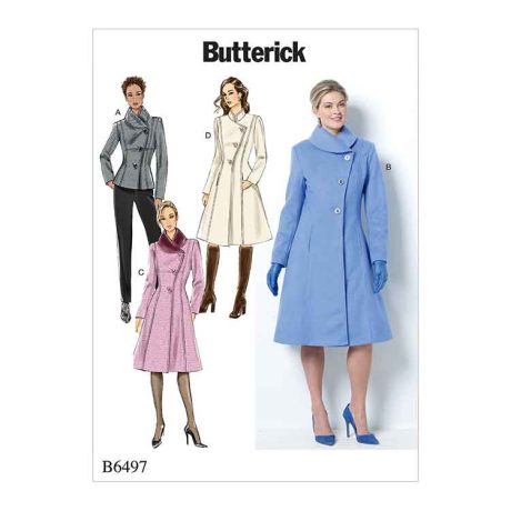 B6497 Misses'/Misses' Petite Jacket and Coats with Asymmetrical Front and Collar Variations