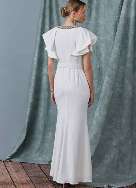 V1919 Misses' Full Length Dress with Belt by Badgley Mischka