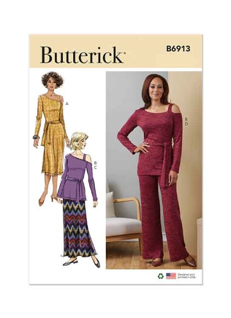 B6913 Misses' Knit Dress, Top, Skirt and Pants