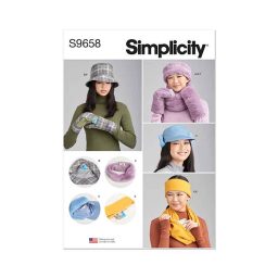S9658 Misses' Hats, Headband, Mittens in Sizes S-M-L, Cowl and Infinity Scarf