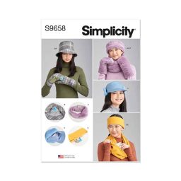 S9658 Misses' Hats, Headband, Mittens in Sizes S-M-L, Cowl and Infinity Scarf