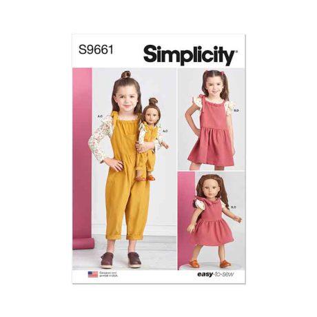S9661 Children's Knit Tops, Overalls, and Jumper and Doll Clothes for 18" Doll