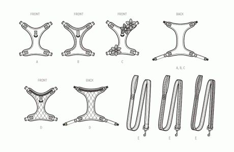 S9664 Dog Harness in Sizes S-M-L and Leash with Trim Options